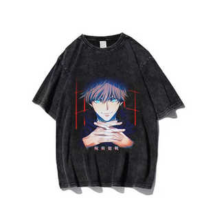 Jujutsu Kaisen动漫咒术回战乙骨忧太印花复古水洗短袖t恤男上衣