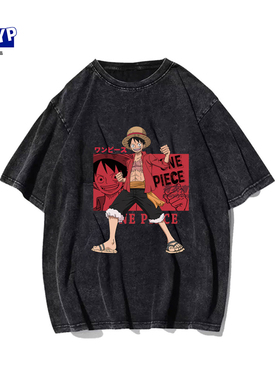 ONEPIECE海贼王T恤动漫同款路飞索隆水洗做旧男短袖复古上衣周边