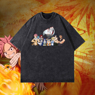 动漫妖精的尾巴FAIRY TAIL露西纳兹哈比格雷水洗短袖T恤男上衣ins