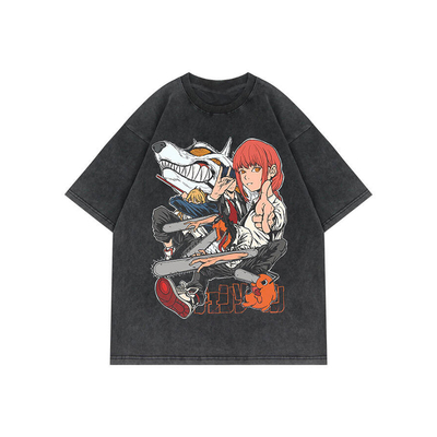 链锯人动漫复古水洗短袖t恤男