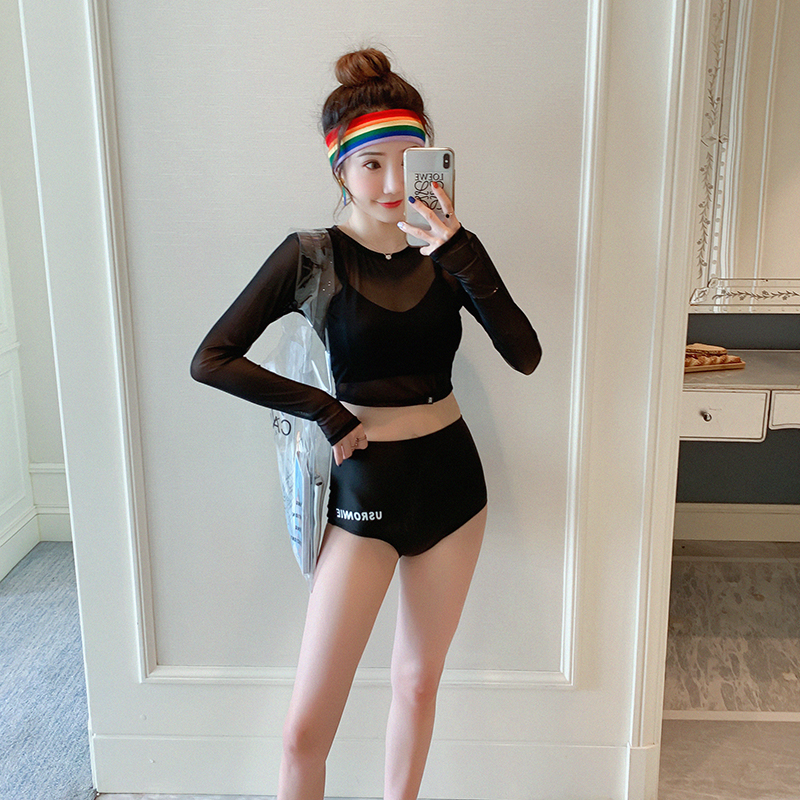 泳衣女2025新款爆款比基尼三件套聚拢性感显胸黑色分体泡温泉泳装