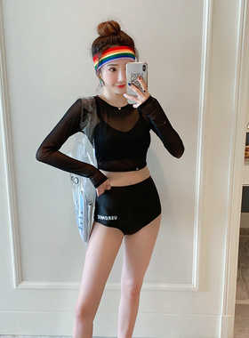 泳衣女2025新款爆款比基尼三件套聚拢性感显胸黑色分体泡温泉泳装