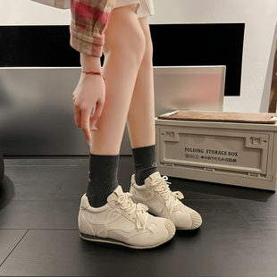 真皮内增高小白鞋女2026春季新款巨好看的休闲德训鞋运动阿甘鞋子