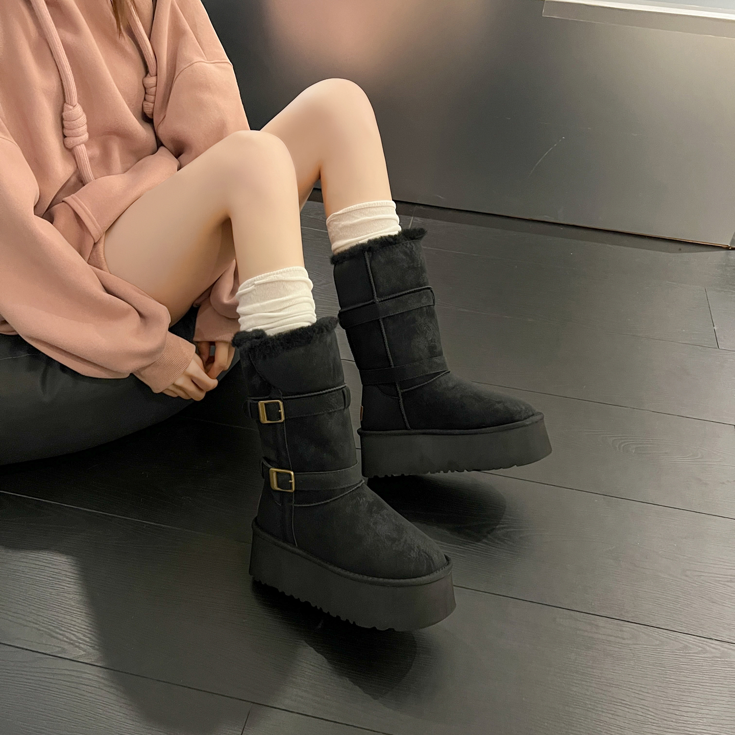 厚底加绒加厚保暖长筒雪地靴女内增高2025新款翻边两穿高筒棉鞋冬