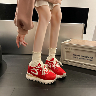 8CM厚底内增高德训鞋女2026春季新款软底小个子运动休闲老爹鞋子