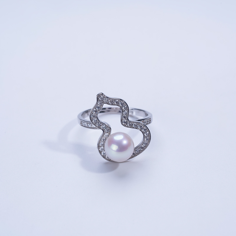 红桥珍珠 福禄S925银白色珍珠戒指7-8mm