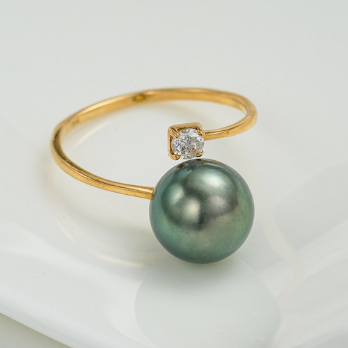 红桥市场 红桥珍珠 海水大溪地珍珠戒指设计小众18K金