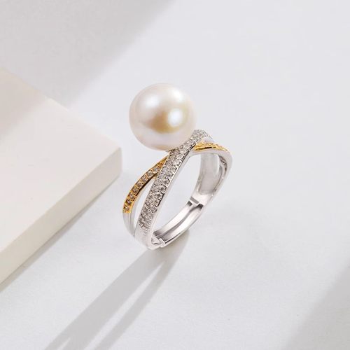 红桥珍珠 淡水有核爱迪生缎结誓言珍珠戒指S925