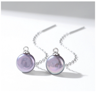 红桥珍珠 月轮系列天然淡水无核扁珠珍珠耳钉耳线S925银