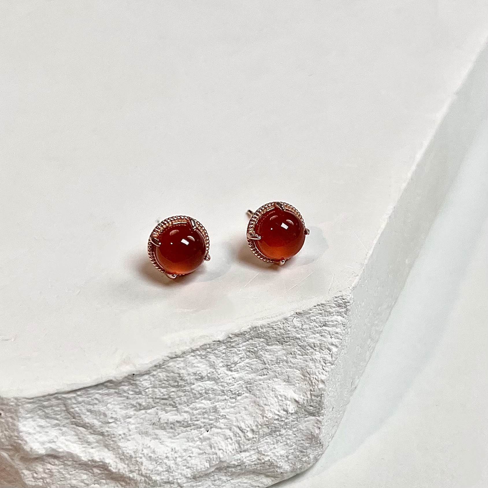 红桥 南红蛋面冰红耳钉S925银镶经典素钉百搭,饰品/流行首饰/时尚饰品新,耳饰,淘宝优惠券,粉丝福利购,淘宝优惠卷