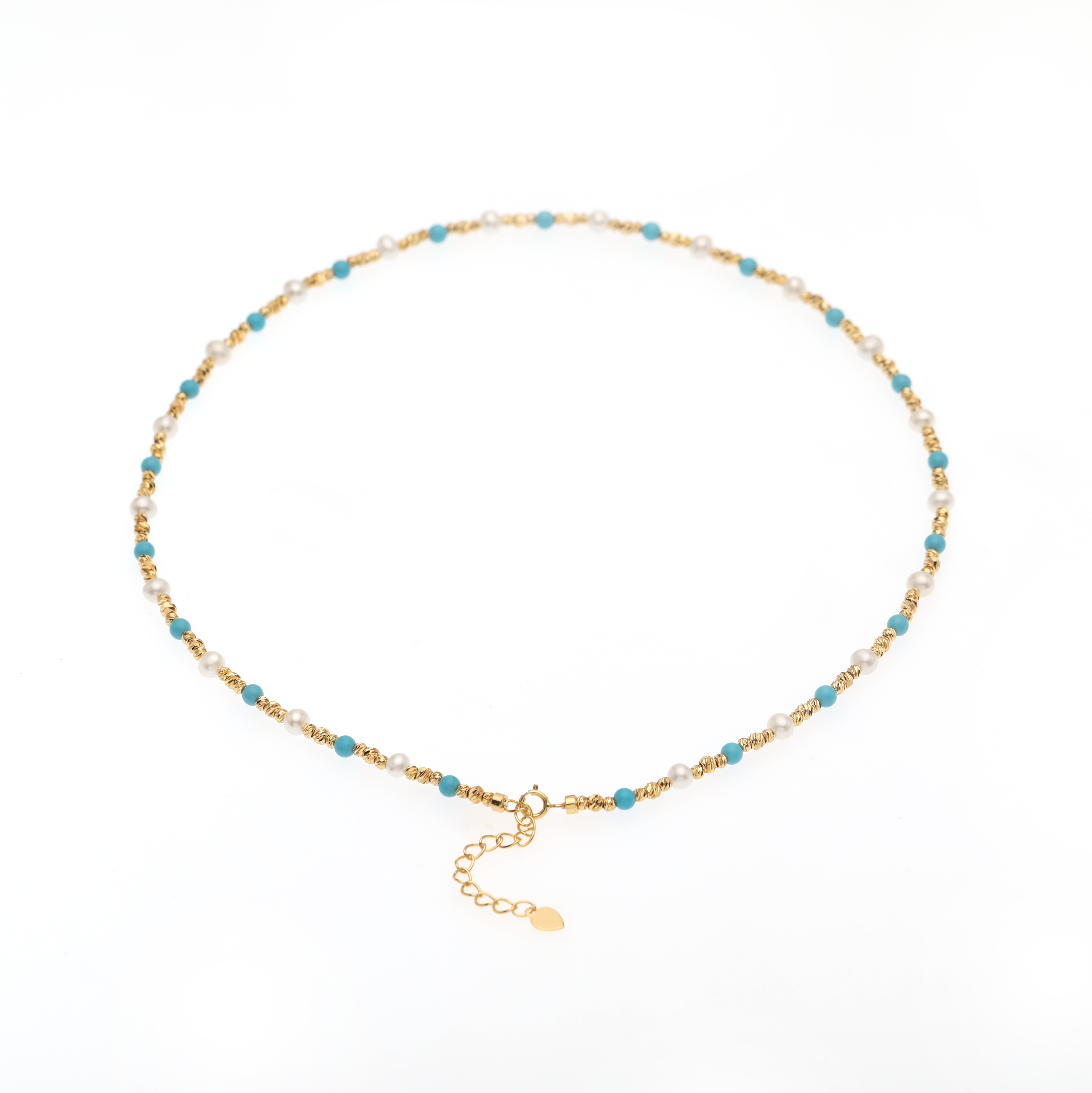 红桥珍珠 淡水珍珠国风款珍珠项链 人造绿松 合金