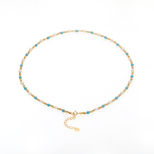 红桥珍珠 淡水珍珠国风款珍珠项链 人造绿松 合金