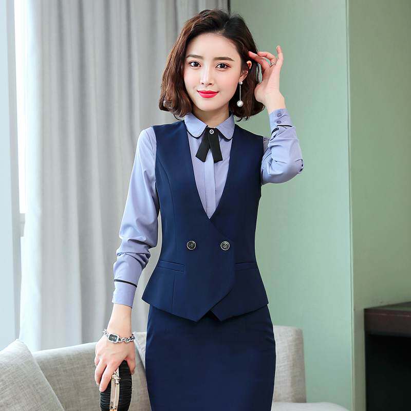 职业西装马甲套装女气质珠宝美容师空姐制服酒店前台马夹女工作服