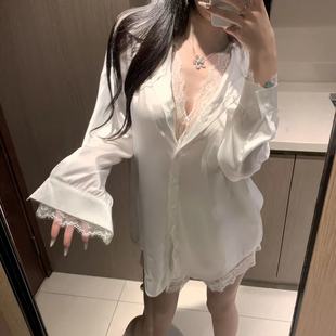 高级感睡衣家居套装 隐衫 宽松白衬衫 男友风性感蕾丝纯欲长袖 之欲
