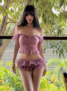 绝美泡温泉比基尼白色高级感超仙纯欲风小胸聚拢蛋糕裙度假泳衣女