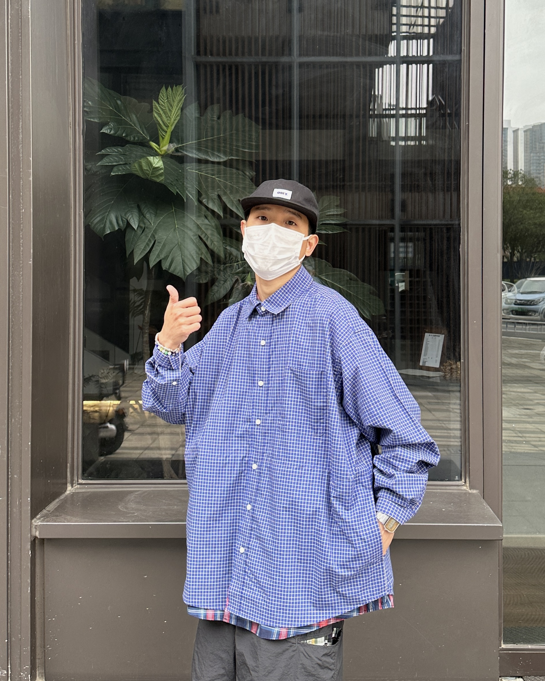 williamin 25fw衬衫格子廓形蓝色条纹A字剪裁日系复古宽松衬衣