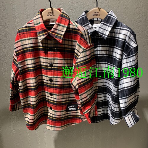 little moco专柜正品25年春男女童格纹长袖衬衫KBE1SHT002