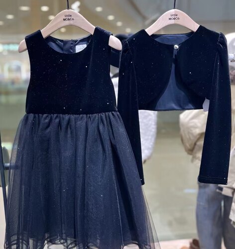 little moco专柜正品25年冬款女童拼接网纱连衣裙KBE4DRS014