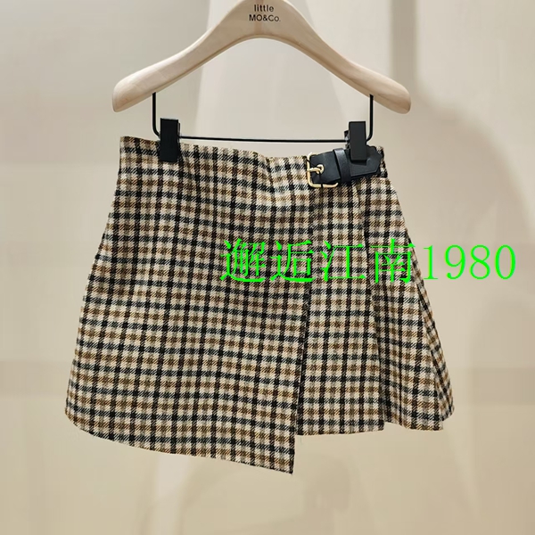 Littlemoco专柜正品25年冬款新款千鸟格百褶裙女童格子KBE4SKT004