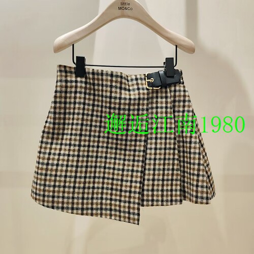 Littlemoco专柜正品25年冬款新款千鸟格百褶裙女童格子KBE4SKT004