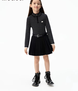 little moco专柜25冬新款女童条纹毛衣修身羊毛衫 KBE4SWTT10