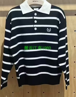 little moco专柜正品24年冬男女童毛衣翻领条纹针织衫KBD4SWT021