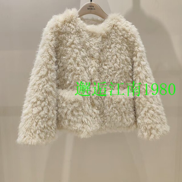 littlemoco专柜童装25冬款女童仿羊羔毛时尚短款外套KBE4COT006
