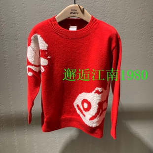 little moco专柜正品25年春节款男女童羊毛衫红色毛衣 KBE1SWT012