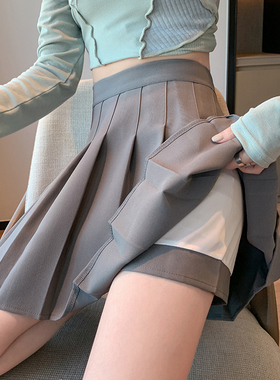 春季灰色百褶裙西装半身裙女2026新款小个子高腰大码a字短裙裤裙