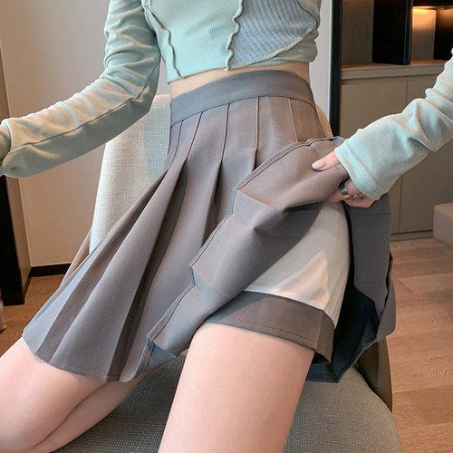春季灰色百褶裙小个子西装半身裙