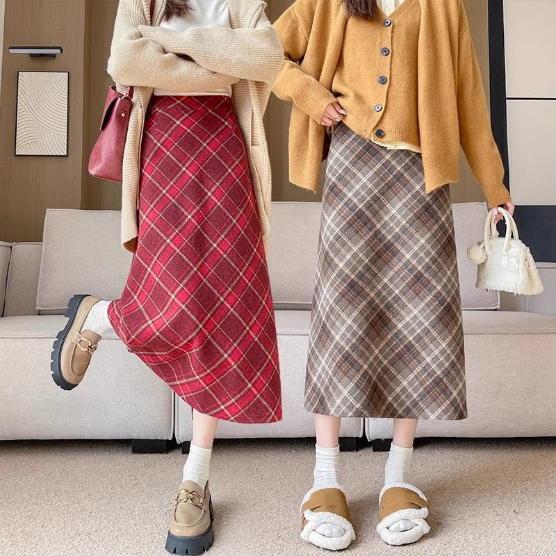 毛呢格子半身裙女秋冬2025新款