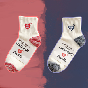 日潮HUMAN线条爱心刺绣袜子复古可爱OldSchool男女配拖鞋中筒短袜