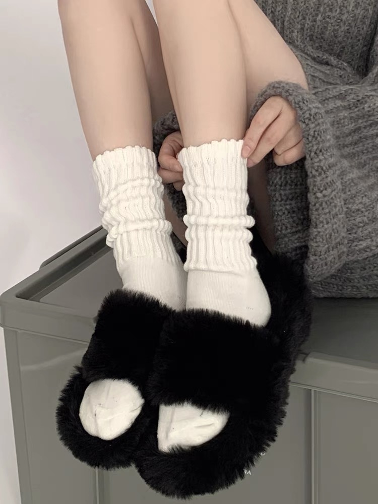 慵懒风毛巾底堆堆袜日系粗针袜