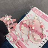 日韩重工精美浅色串珠适用手机壳挂绳便携保护套挂件女款 星星链条