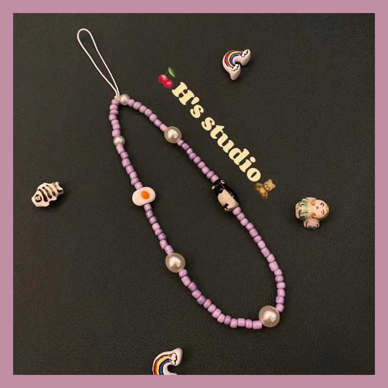 ins风可爱紫色企鹅串珠手机相机链挂链闺蜜礼物相机ccd手链手绳