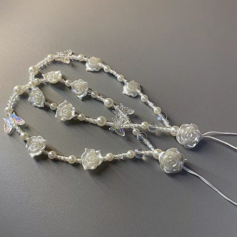 玫瑰花手机挂绳吊坠水晶高颜值防掉链子包包装饰品手链炫彩可爱女