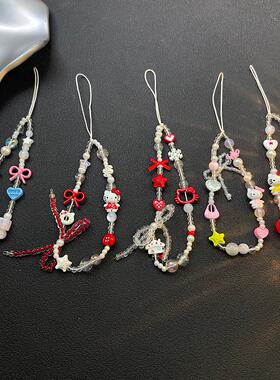 ins同款红色少女链条串珠挂绳链ccd相机挂件通用