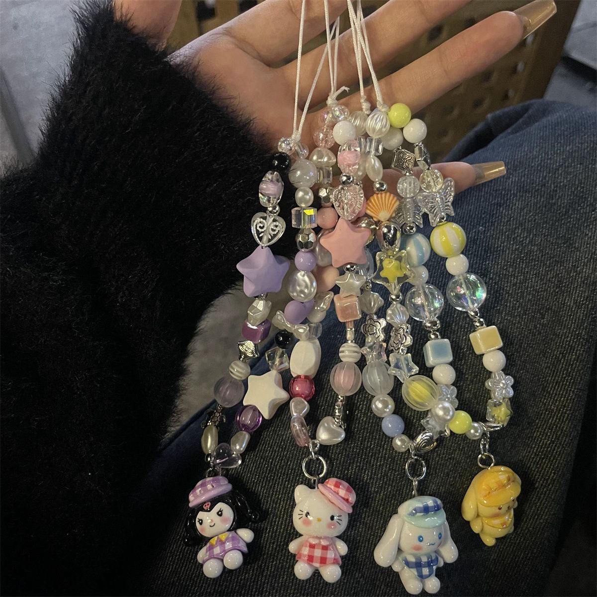 卡通可爱三丽欧串珠手机链ccd相机挂绳库洛米美乐蒂便携手机挂绳