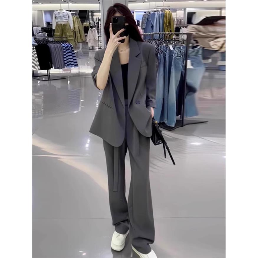 高级感灰色西装套装女春