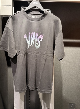 VANS 范斯 短袖T恤男款字母印花宽松休闲落肩袖灰色VN000TKDBLK