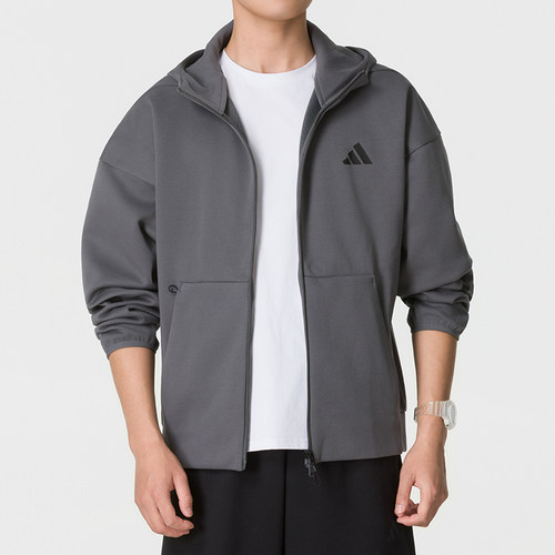 正品ADIDAS阿迪达斯简约百搭男运动休闲连帽针织夹克外套KX7689