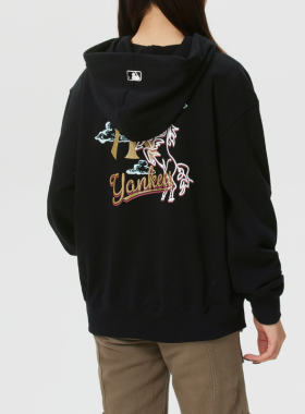 新款正品MLB男女百搭连帽背部大LOGO运动休闲卫衣套头衫3AHDQ0161