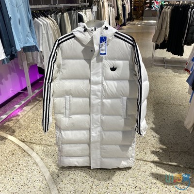 正品Adidas阿迪达斯三叶草保暖连帽男运动休闲中长款羽绒服JJ4968