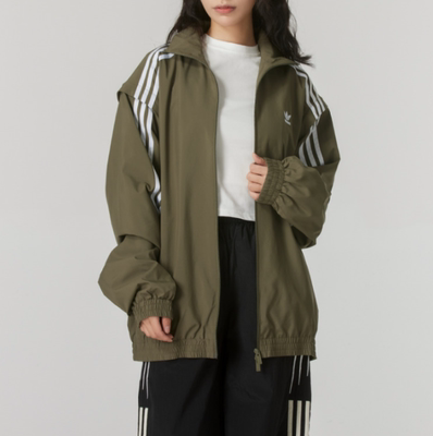 正品Adidas阿迪达斯三叶草宽松立领女运动休闲梭织夹克外套JM9252