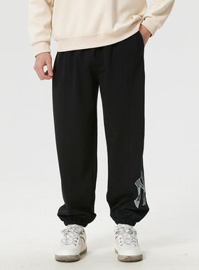 新款正品MLB时尚百搭束脚保暖男女运动休闲针织长裤3APTM0161