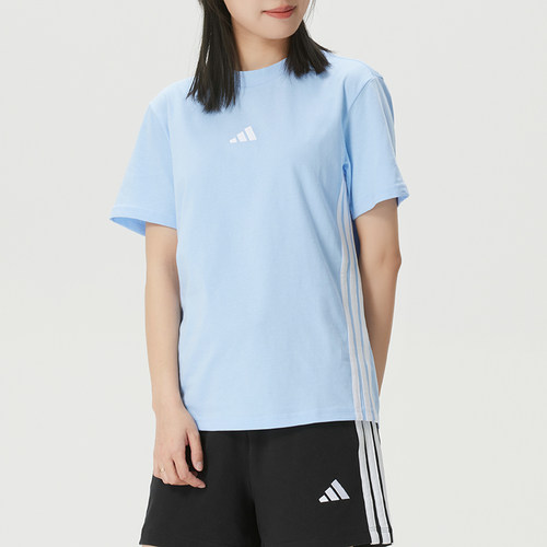 新款正品ADIDAS阿迪达斯简约女圆领纯棉运动休闲短袖T恤JE1227
