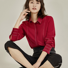 雪纺上衣长袖 韩版 女设计感小众2019初秋新款 衬衫 轻熟衬衣红色大码