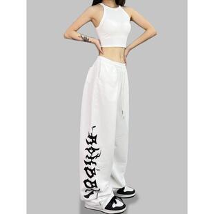 YBKZ街舞潮牌爵士舞裤子女美式休闲裤宽松印花hiphop直筒运动卫裤