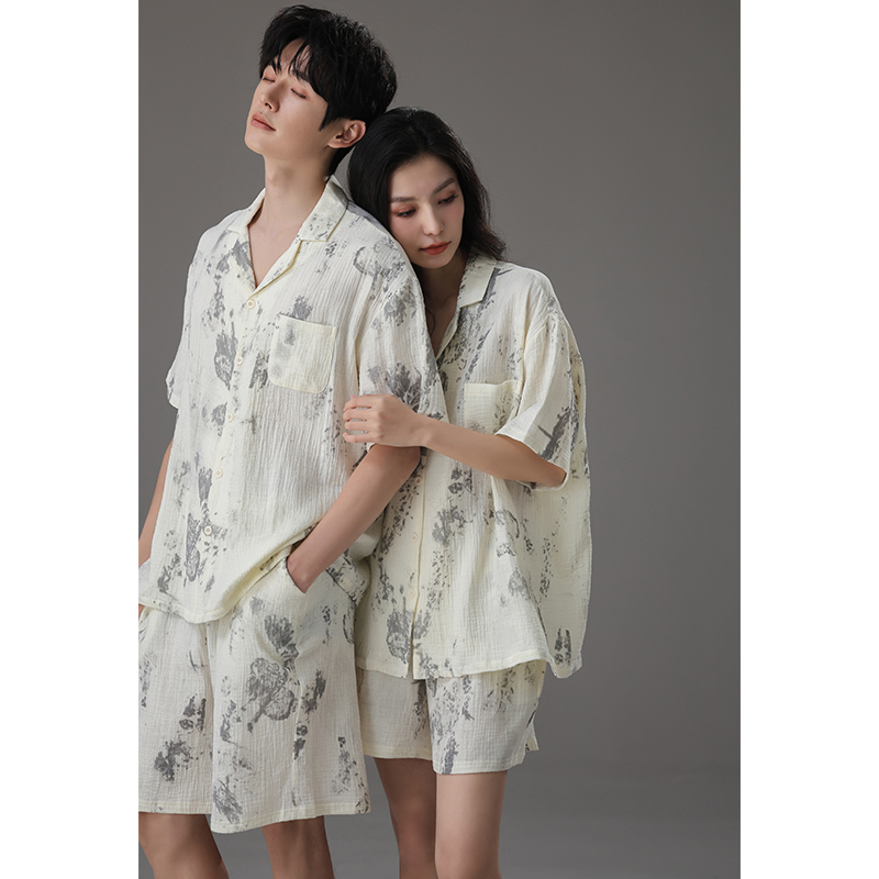 纯棉情侣睡衣女春夏短袖2025款大码男士抗菌家居服可外穿夏天套装