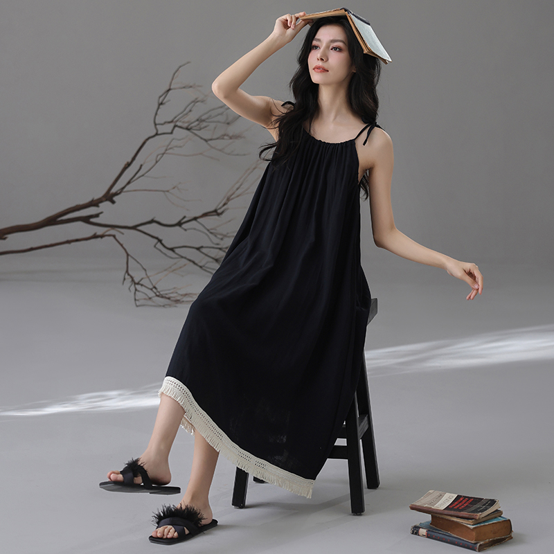 女士春秋季竹棉睡裙小香风连衣裙